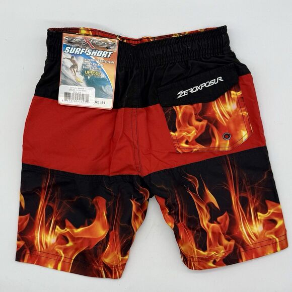 ZeroXposur Surf Board Short Bathing Suit Fire Boys Size 4 With Goggles NWT - Picture 2 of 5